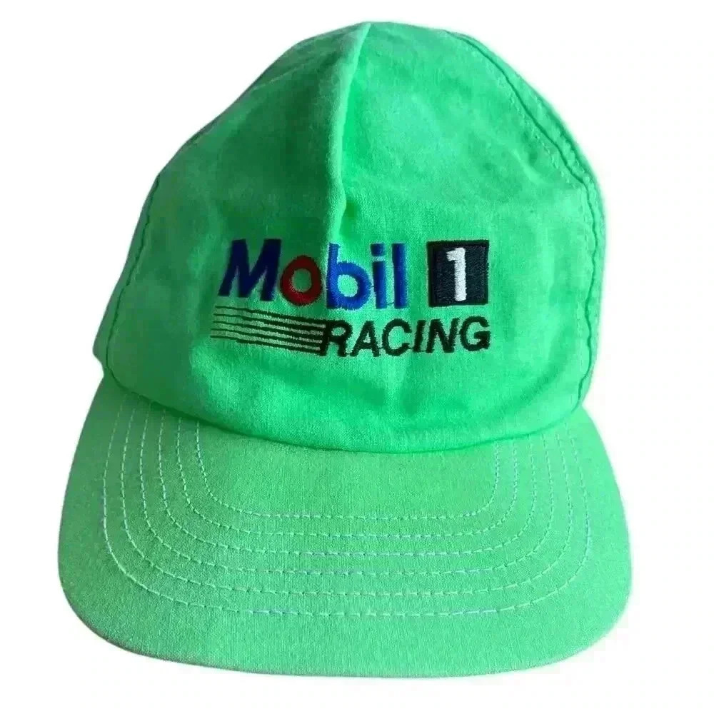 Vintage 80s 90s Mobile 1 Racing Snapback Hat Cap Neon Green Stange Made in USA